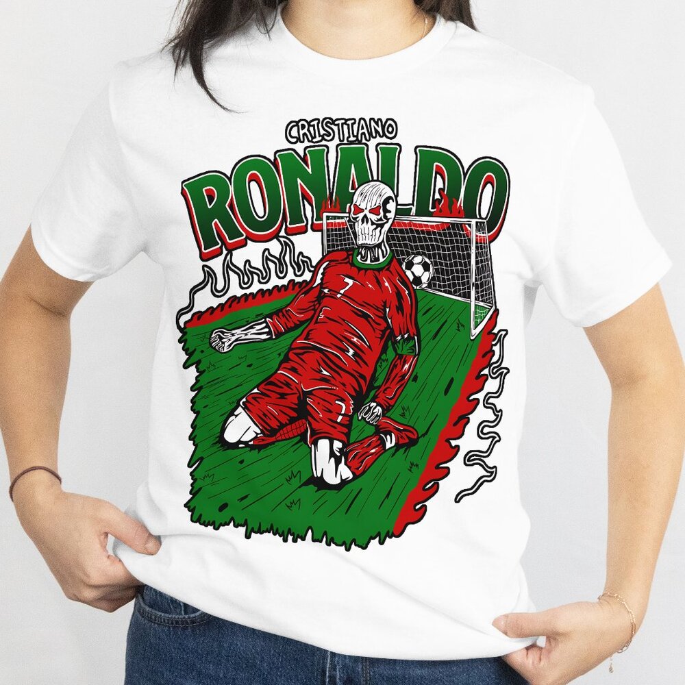 Cristiano Ronaldo Graphic Tee Shirt Skeleton Art Portugal Soccer Fan Streetwear